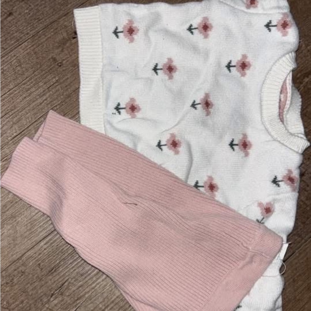 Floral Knit Sweater and Pink Leggings Set